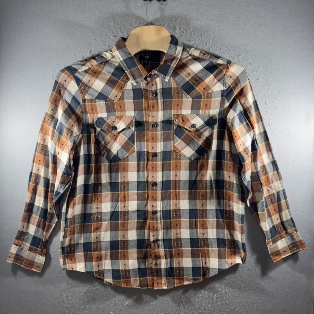 3171 | Frye Western Plaid Cotton Button Up Shirt Brown Mens XL